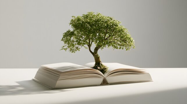 Baum w&auml;chst aus offenem Buch als Symbol f&uuml;r Wissen, Bildung und pers&ouml;nliches Wachstum