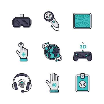 Virtual reality and gaming technology icons set
