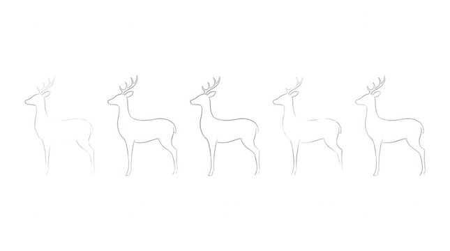 Padr&atilde;o repetitivo de silhuetas de veados minimalistas em linhas finas cinzas sobre um fundo branco limpo, ideal para design gr&aacute;fico e decora&ccedil;&atilde;o de Natal.