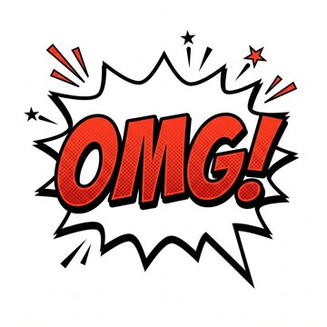 Comic book style speech bubble with the word omg written in bold red letters on white background