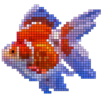 Retro Pixel Art Oranda Goldfish Transparent PNG
