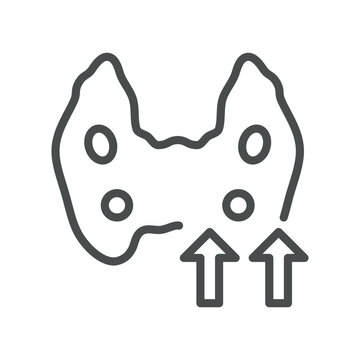 Hyperparathyroidism icon. Parathyroid glands with upward arrows. Simple thin line outline vector illustration. Editable stroke. Pixel Perfect. 