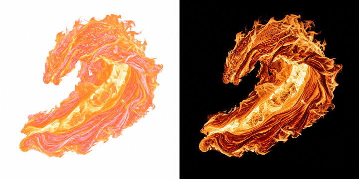 Braided molten lava fountain crest arcing over with incandescent magma textures transparent design element