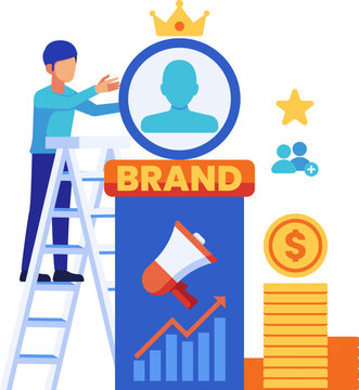 Isometric Businessman Climbing Ladder to Build Personal Brand