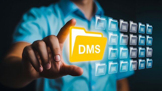 Document management system concept with dms folder and digital file organization interface