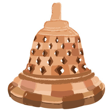 Hand drawn vector illustration of traditional Borobudur temple stupa Indonesia landmark