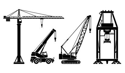 Construction and Industrial Crane Silhouette Collection Flat Vector © Abu