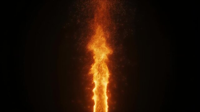 A central column of orange flames with glowing embers rises against a dark background, repeated three times.