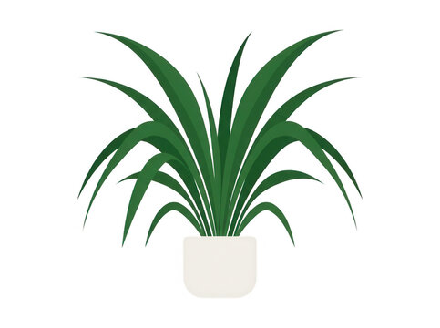 Eine minimalistische Vektorillustration einer gr&uuml;nen Zimmerpflanze in einem schlichten wei&szlig;en Topf, isoliert auf einem rein wei&szlig;en Hintergrund f&uuml;r modernes Innendesign.