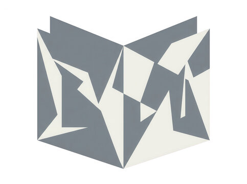 Abstraktes geometrisches Design mit grauen und wei&szlig;en polygonalen Formen in einer symmetrischen Anordnung auf einem sauberen wei&szlig;en Hintergrund f&uuml;r modernes Grafikdesign