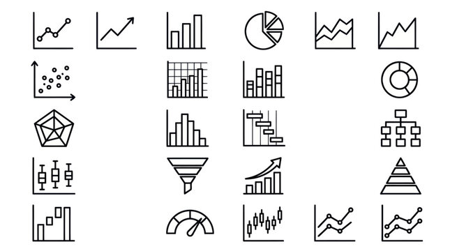 Modern Thin Line Data Visualization Chart and Graph Icons Set for Business Analytics and Financial Reports
