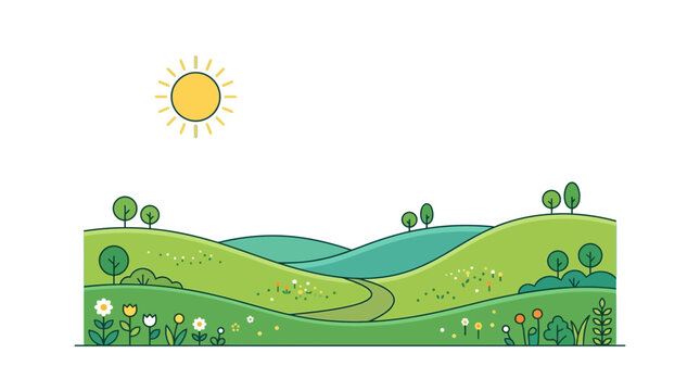 Spring Landscape Rolling Hills Vector Illustration