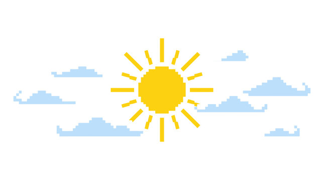Pixel Art Sun and Clouds Vector Illustration