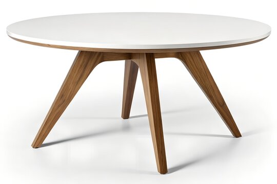 Modern round wooden coffee table with a white top surface wood legs home decor