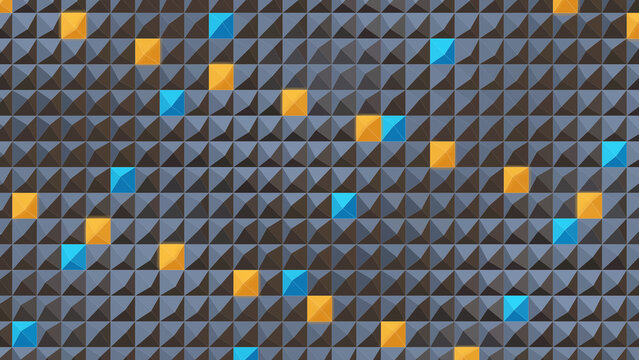 Abstract 3d pyramid texture pattern background with orange and blue accents