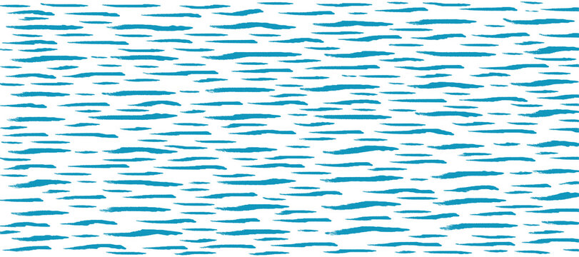 Blue hand drawn brush stroke lines repeat horizontally on transparent, abstract wave ripple texture ocean wave line design.
