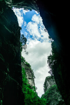 The viewing platform in the sinkhole of karst landform