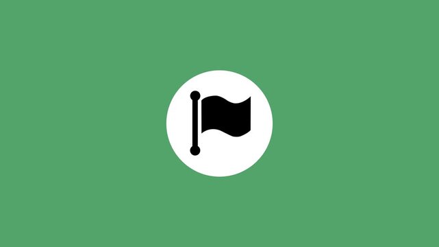 Flag location marker icon animation on white circle background for goal milestone and navigation concept video loop