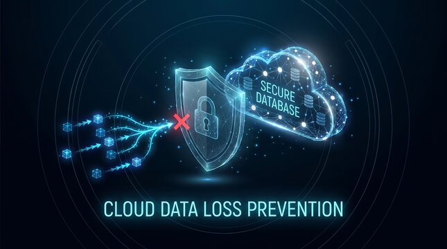 Abstract digital concept of cloud security holographic technology protecting sensitive data from unauthorized cyber access
