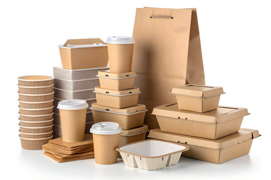 Eco friendly cardboard food packaging boxes and cups set with paper cups