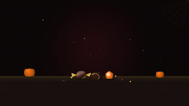 Premium Halloween atmospheric shadow with festive candy and small pumpkins on dark background for seasonal holiday design