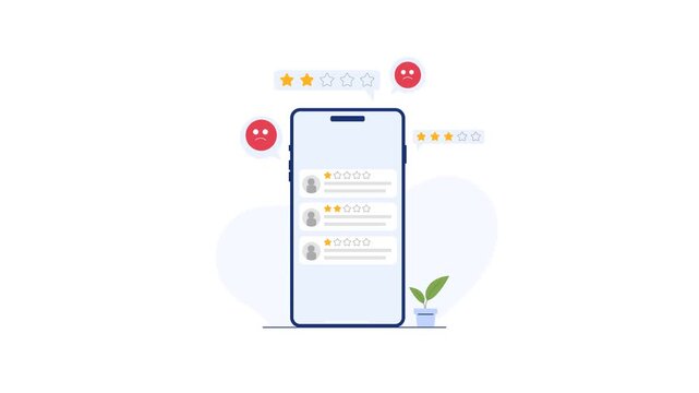 business animation bad rating with stars and phone object for element design presentation