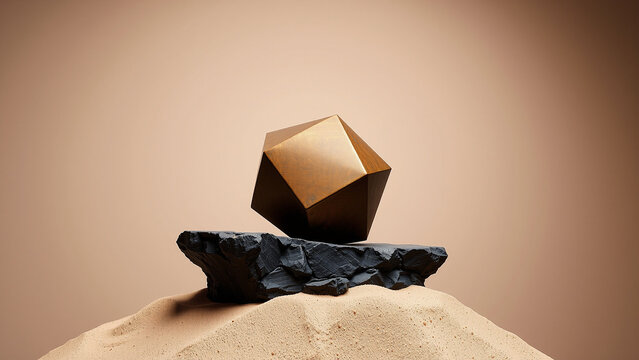 Bronze Polyhedron Minimalist Industrial Object
