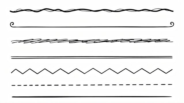 Hand drawn vector line dividers set, Decorative horizontal border collection, Wavy zigzag and dashed text dividers, Black ink stroke underline graphics, Minimalist page separator set, Sketchy line art