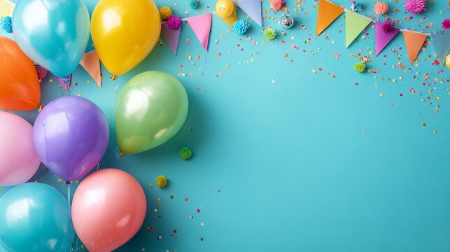 Colorful birthday background with bright party decorations