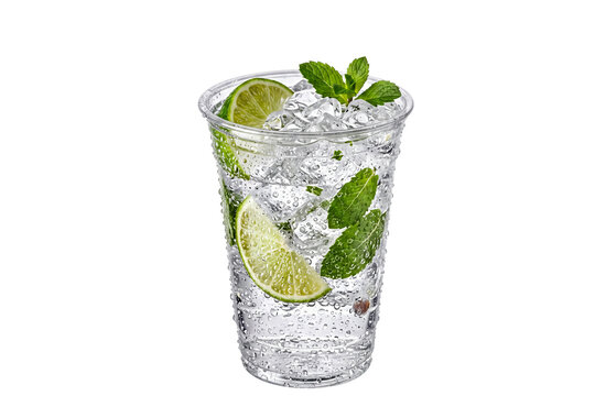 Refreshing iced gin and tonic cocktail in a plastic cup