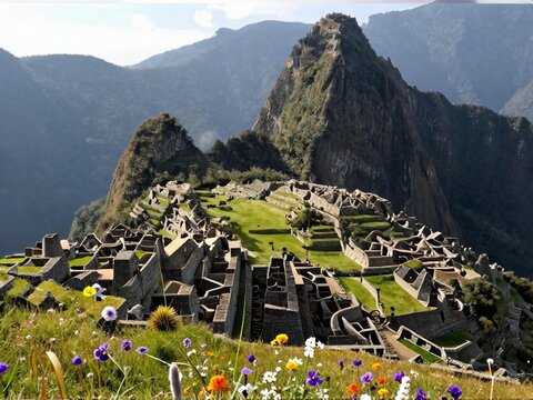 Native Andean Wildflowers On Machu Picchu Outer Terraces Dawn