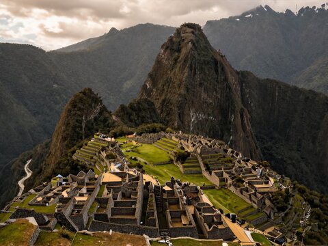 Overlook Urubamba River Valley From Machu Picchu Terraces Sunset