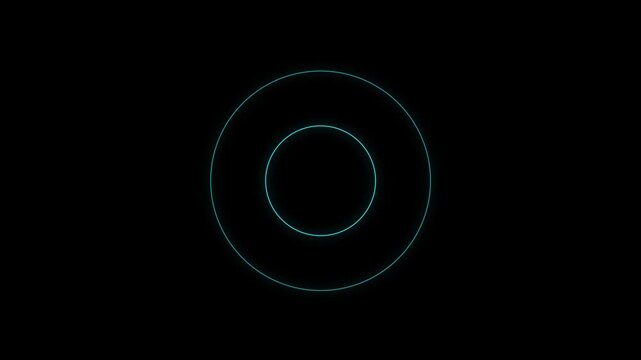 Warping gently as they grow, concentric cyan rings pulse outward from a central point, glowing against a black background in a seamless loop.