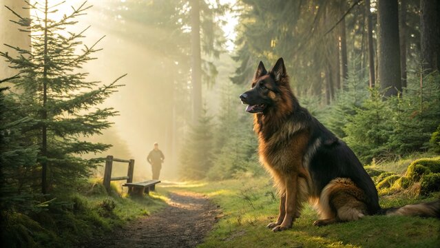 German Shepherd dog with deep mahogany coat posing confidently outdoors for photography.