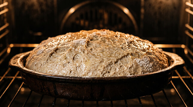 Process of bake a loaf of bread inside the oven