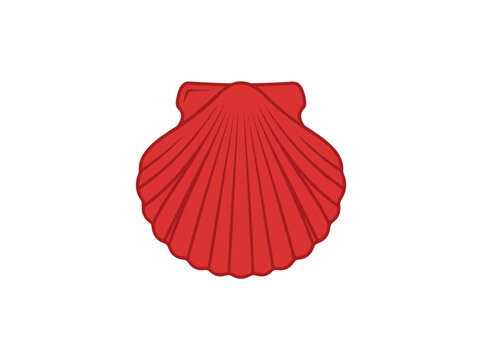 Minimalist Red Scallop Sea Shell Vector Icon Isolated on White Background