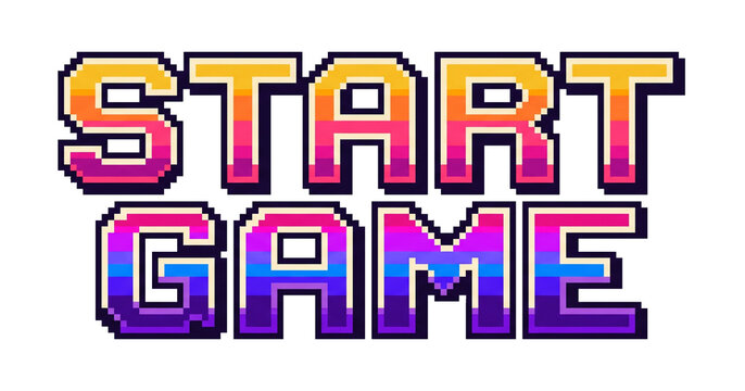 Pixel art Start Game retro arcade typography isolated game asset