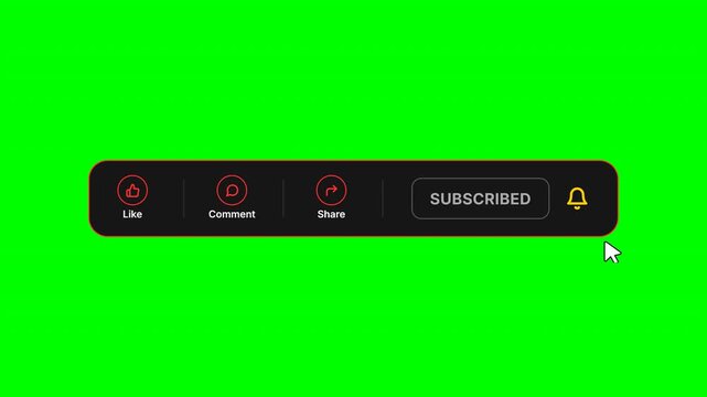 Social media subscribe button, like share comment icons, green screen overlay