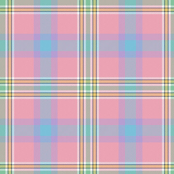 Pastel tartan plaid seamless pattern with pink blue green and yellow lines