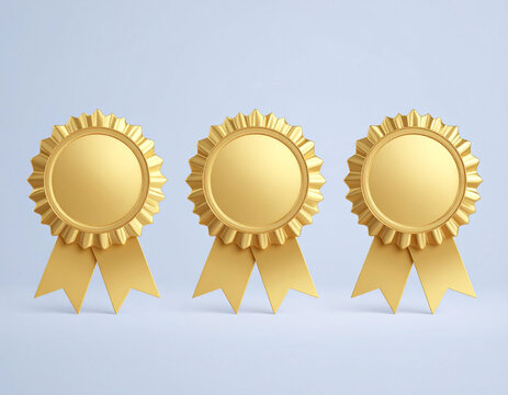 Premium golden award badge icon set isolated on white background, award rosette template