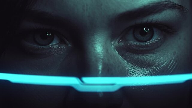 Futuristic Human Face Illuminated by Digital Scanning Light