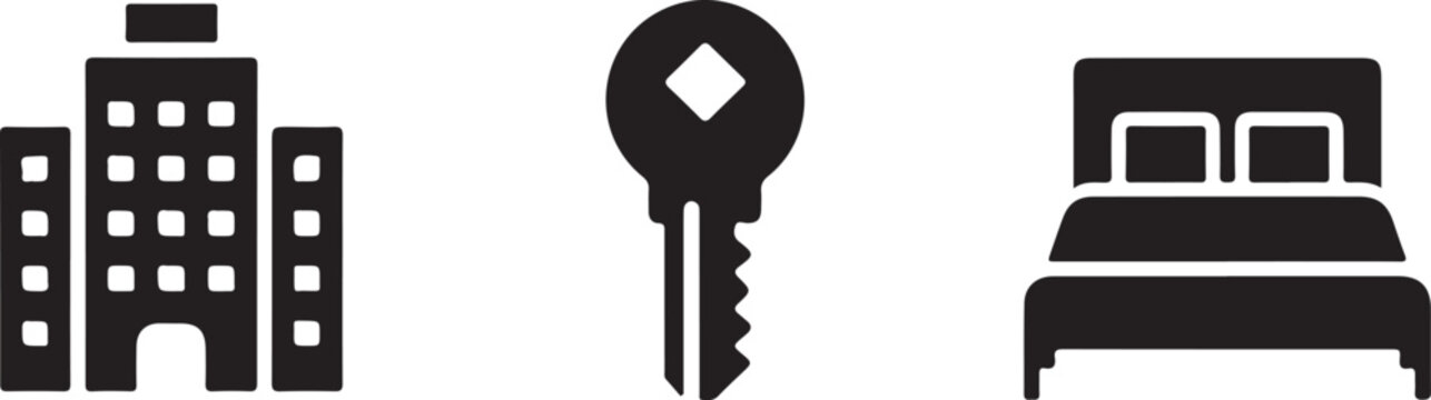 House keys and heart shape silhouettes icon collection set featuring real estate mortgage property security and new home loan concept isolated vector flat illustration.