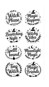 Set of halloween themed witchy quotes and typography labels for stickers and craft projects