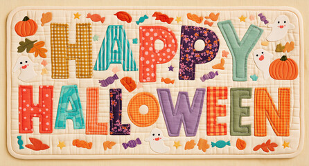 Naklejka premium Colorful Halloween Banner with Decorative Letters and Icons