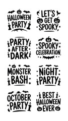Obraz premium Set of black halloween party typography badge designs with spooky elements