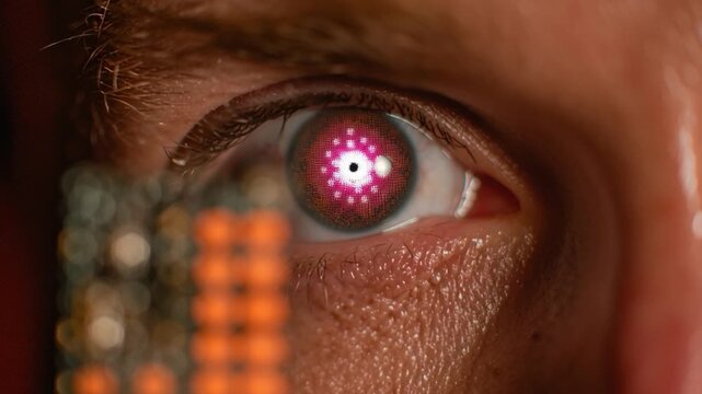 Futuristic Human Face Illuminated by Digital Scanning Light