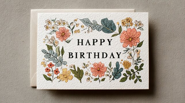Happy birthday floral card with elegant flowers and festive design