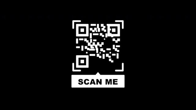 Animated QR code with a scanning line and scan me message for digital scanning, contactless payment, and mobile technology.