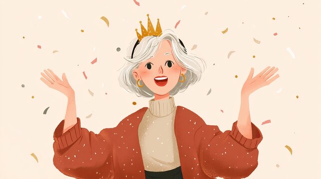 Happy woman celebrating anniversary with joy and excitement