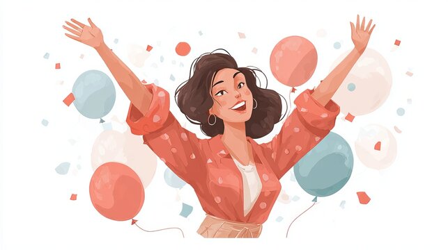 Happy woman celebrating anniversary with joy and excitement